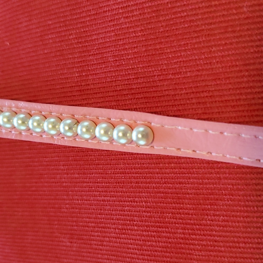 Dog collar pink with pearls size 16